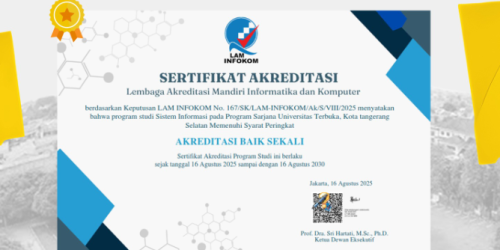 Prodi Sistem Informasi Universitas Terbuka (UT) Raih Akreditasi ‘Baik Sekali’ Pendaftaran Pascasarjana S2 dan S3 Dibuka Lagi